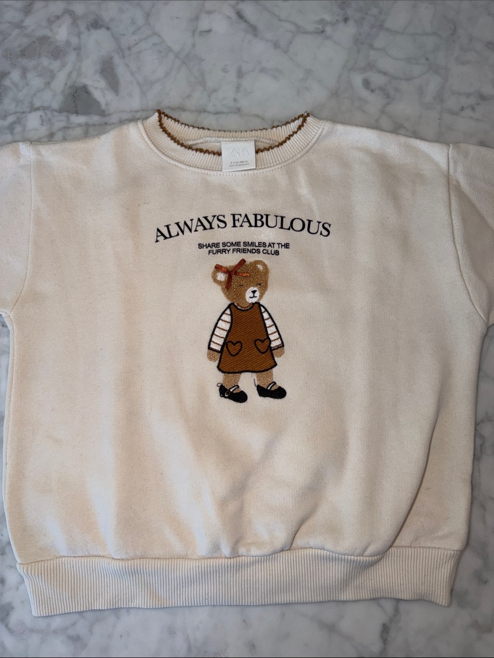 Zara Cream 'Always Fabulous' Bear Sweatshirt with Brown Accent